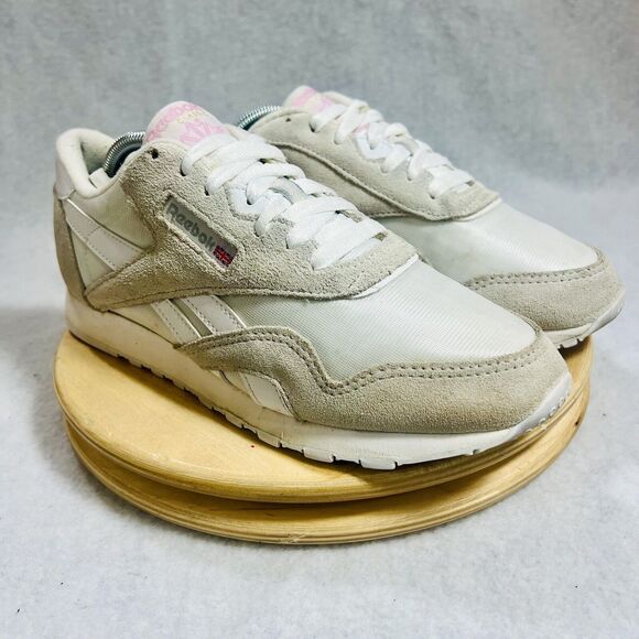 Reebok Classic Nylon Slim Casual Shoes Women’s 8 White Light Grey Retro Trainer - Picture 2 of 7